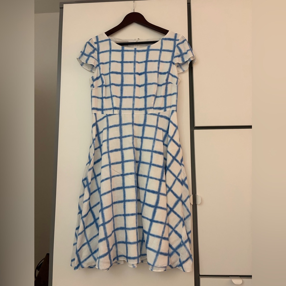 White and Blue Grid Fit & Flare Dress